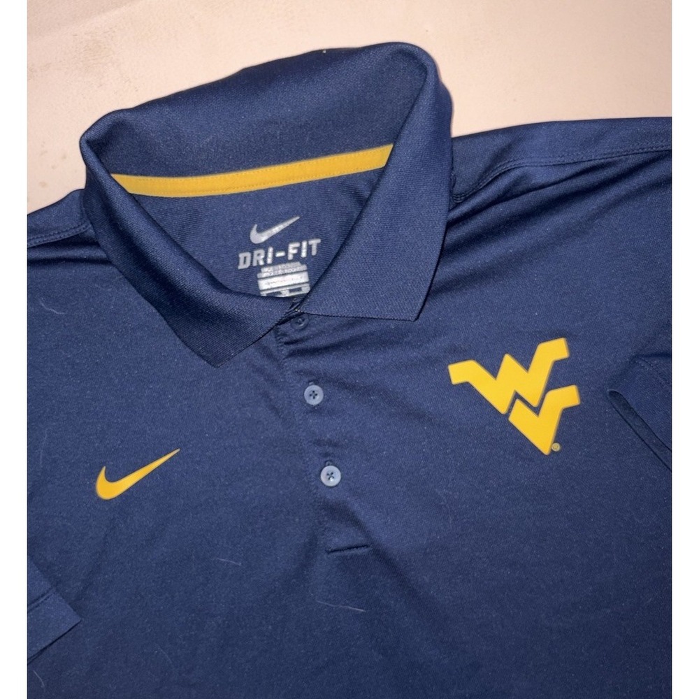 West Virginia Mountaineers Nike Dri-Fit Golf‎ Polo XL Navy Blue Embroidered Logo